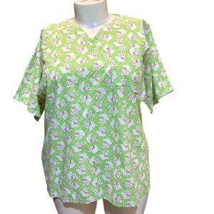 Sassy Scrubs Bunny Printed Medical Uniform Nursing Top Rabbit Shirt Women's XL